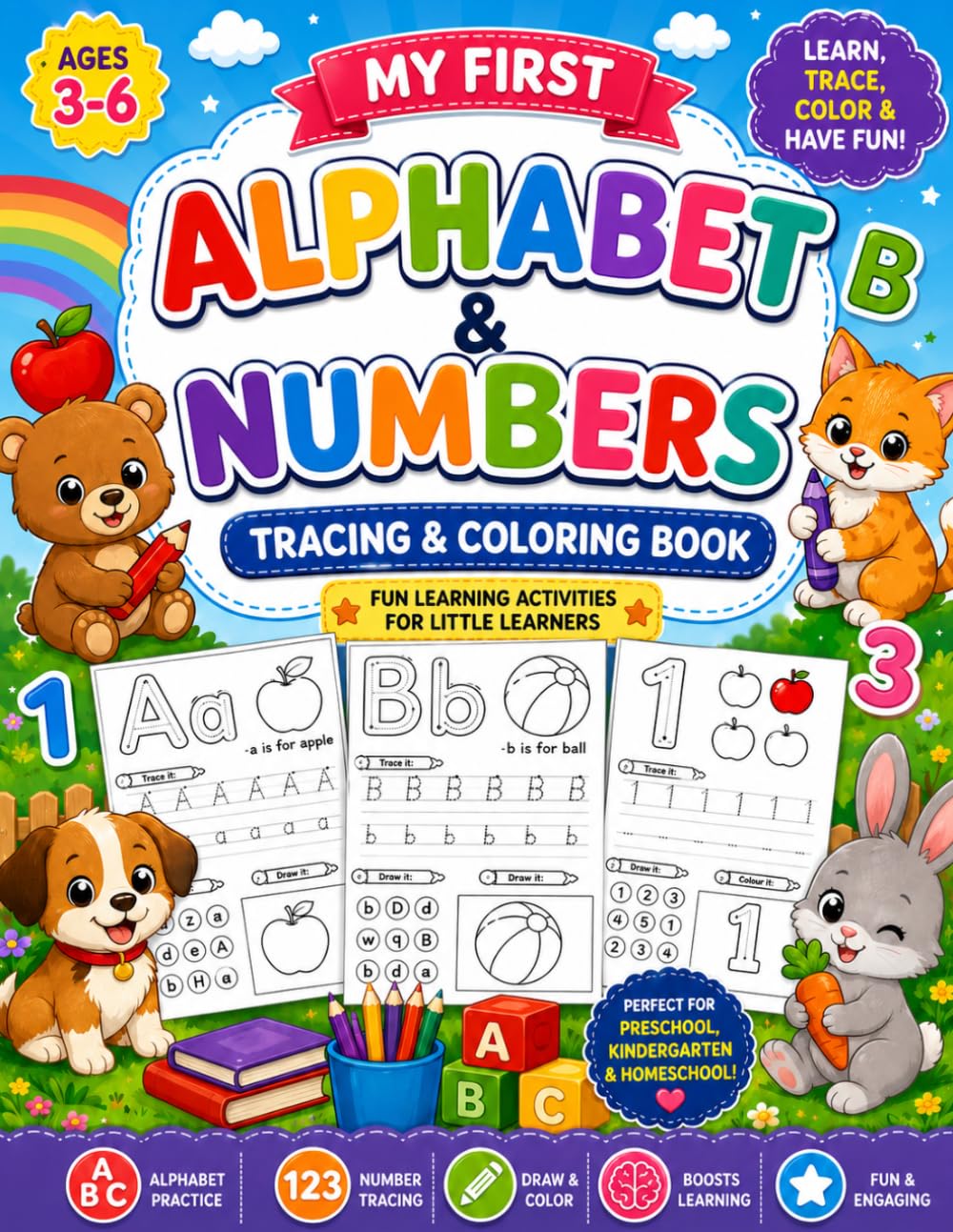 My First Alphabet and Numbers: Tracing and Coloring Book for Kids Ages 3-6
