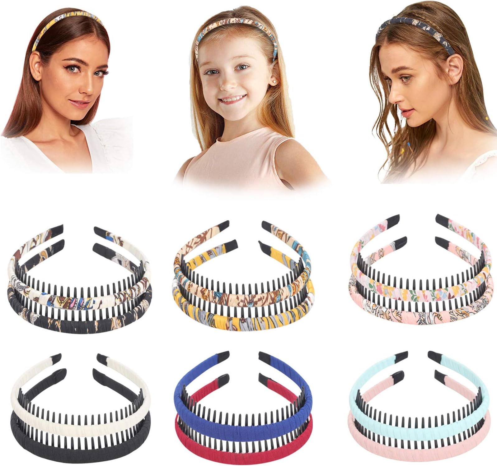 12Pcs Plastic Headbands for Women with Teeth Comb Elastic Plain Hair Bands Headbands for Girls Accessories