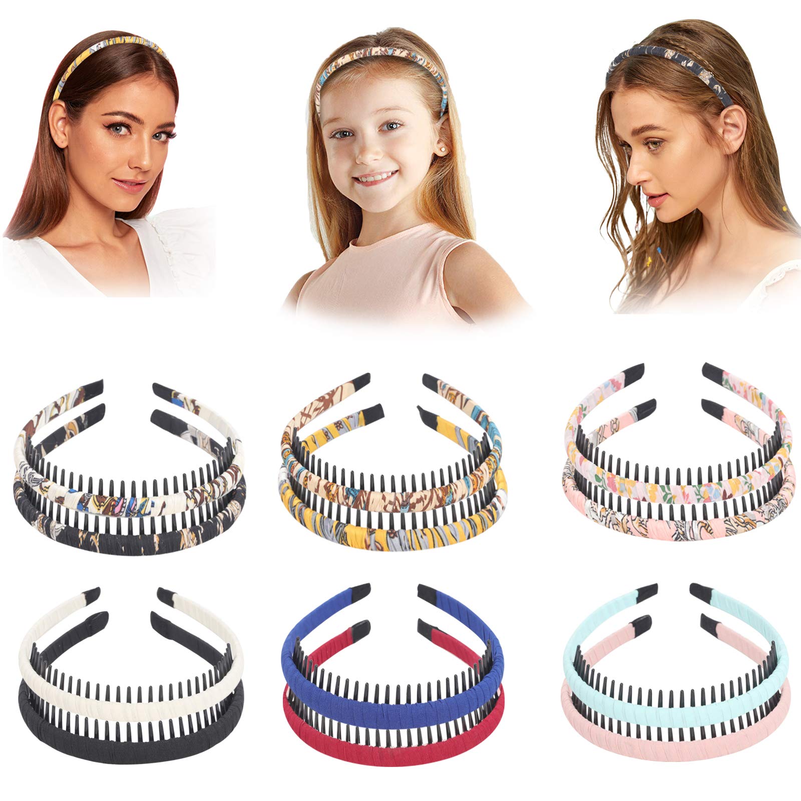 12Pcs Plastic Headbands for Women with Teeth Comb Elastic Plain Hair Bands Headbands for Girls Accessories