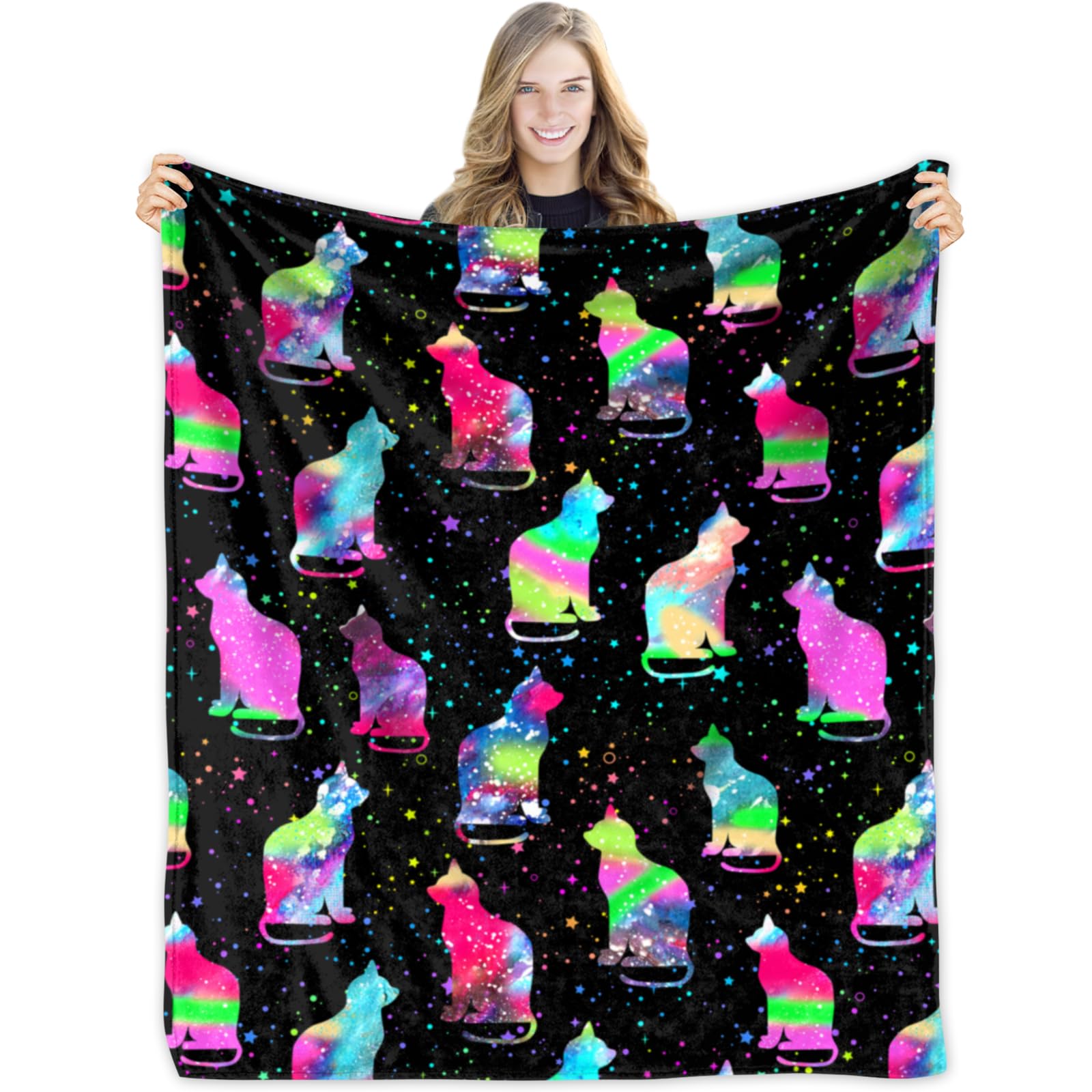 Cat Blanket, Funny Cat Gifts for Cat Lovers, Cat Mom Gifts,Cat Lover Gifts for Women/Girls, Colorful Starry Sky Cat, Cat Decor, Cat Themed Gift, Cat Lady Gift Throw Blanket 60"X50"