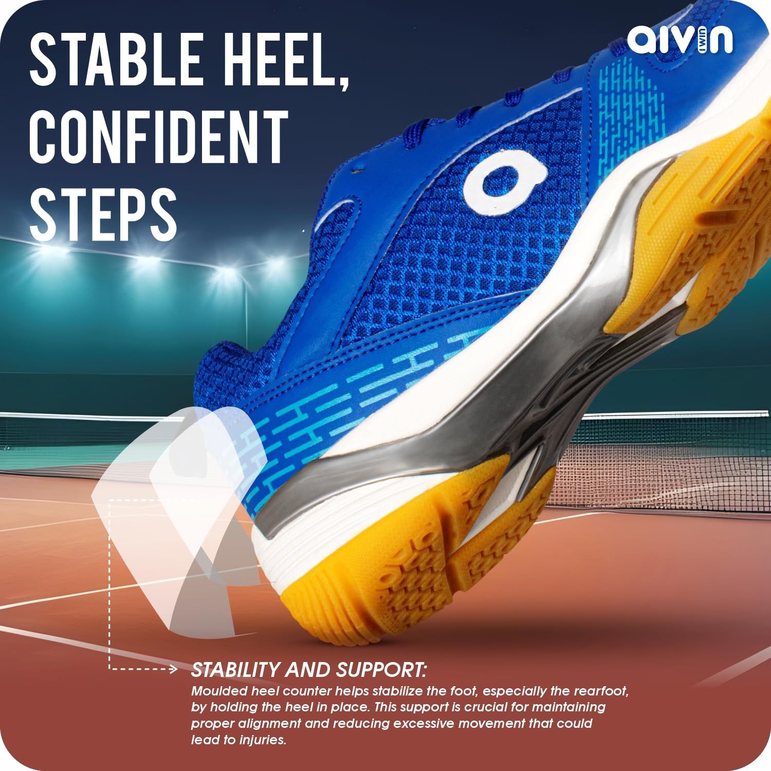 AIVIN Attract Badminton Shoes | Badminton Shoes | Men Non Marking Shoes for Badminton | Anti Skid Breathable Sports Shoes (Blue, UK Footwear Size System, Adult, Men, Numeric, Medium, 5) 3
