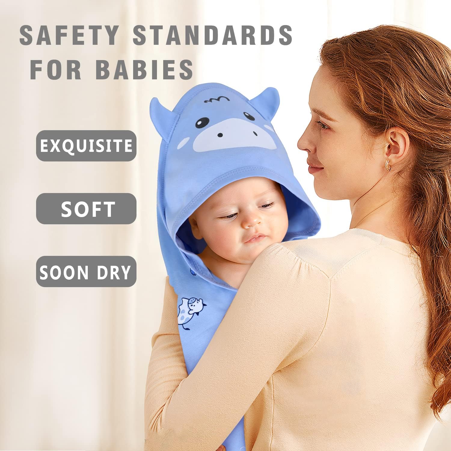 DOKMA Blue Hooded Baby Towels Set - 2, 100% Organic Cotton, Ultra Soft & Absorbent Bath Towels for Toddler & Infant - Perfect for Baby Shower