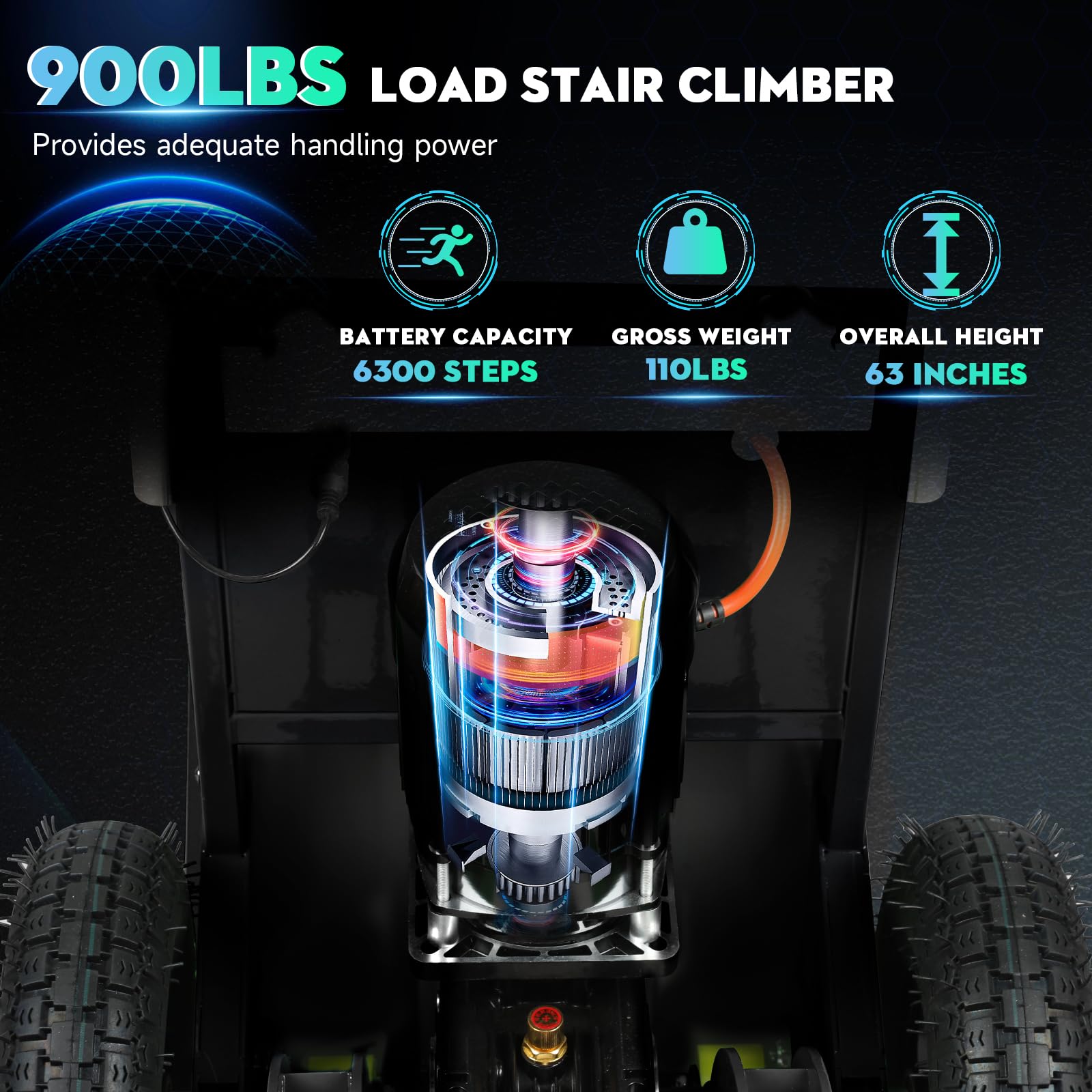 Afitdon Carrello elettrico da 1250 W, scaletta elettrica con capacità di carico di 900 lbs, scale e discese, salire le scale pesanti con corda di sicurezza e pompa ad aria per il trasporto di mobili