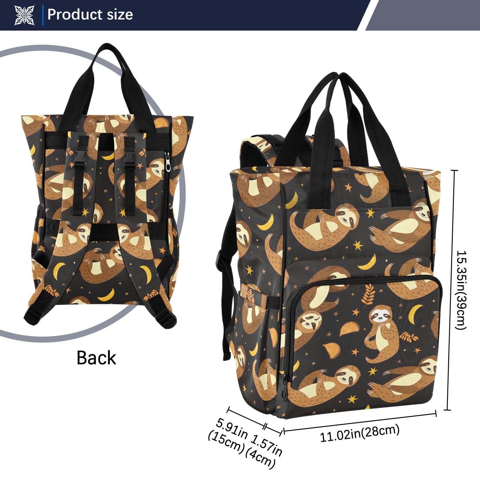 Mnsruu Moon Night - Borsa per pannolini per bambini, con bradipo grande, impermeabile, da viaggio, per mamme e papà