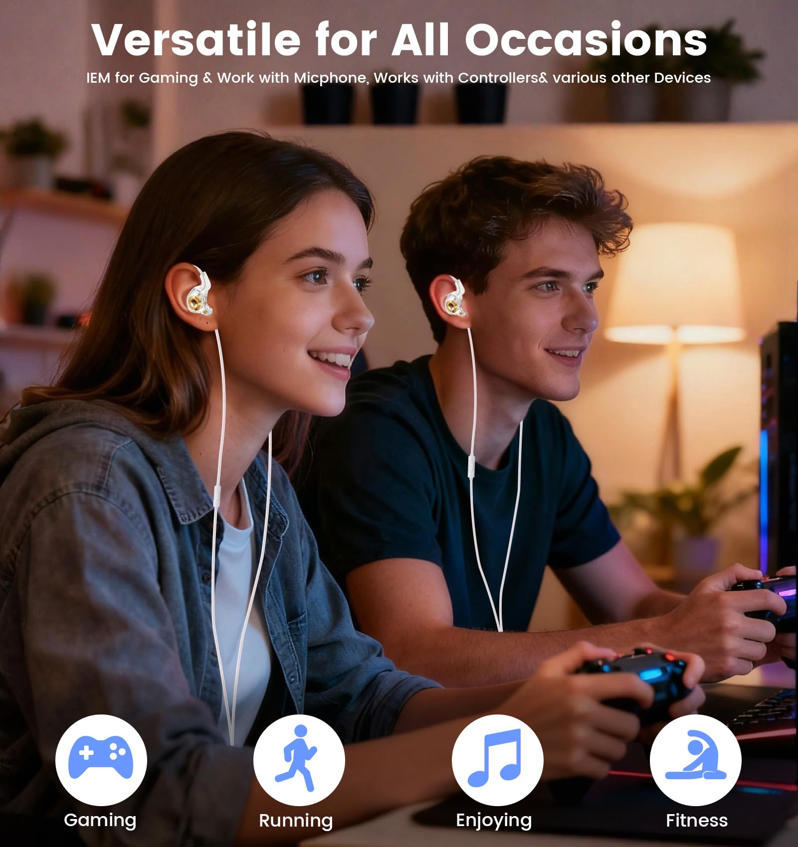 Casque de jeu filaire IEM avec 1DD, QKZ Ak6 SRS, écouteurs HiFi, son haute résolution cristallin avec microphone et nouveau pilote dynamique de 11 mm pour jeux, vidéomusiciens, chanteurs