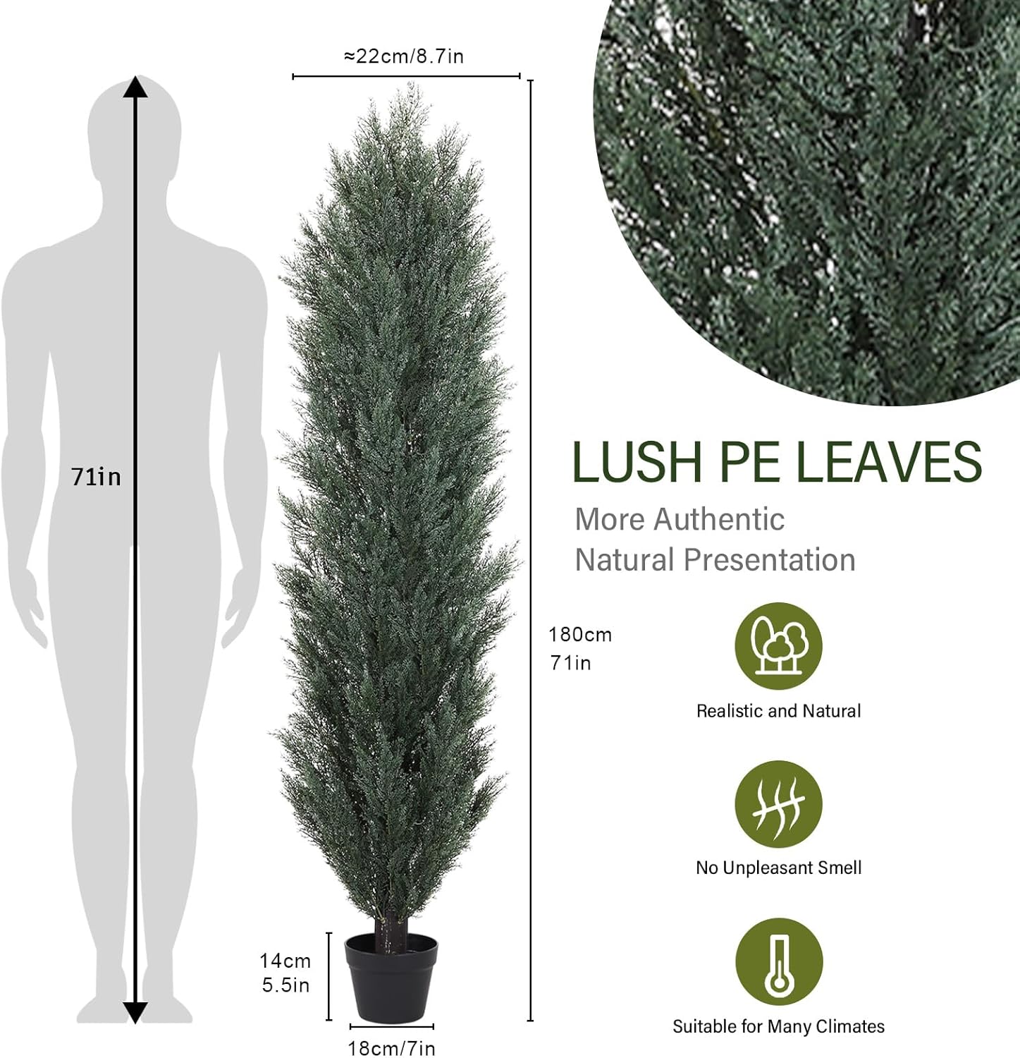 Artificial Cedar Topiary Trees, 6 FT Faux Pine Cypress Trees for Outdoor and Indoor, Artificial Evergreen Potted Plant Topiary Ball for Home Decor, Set of 2
