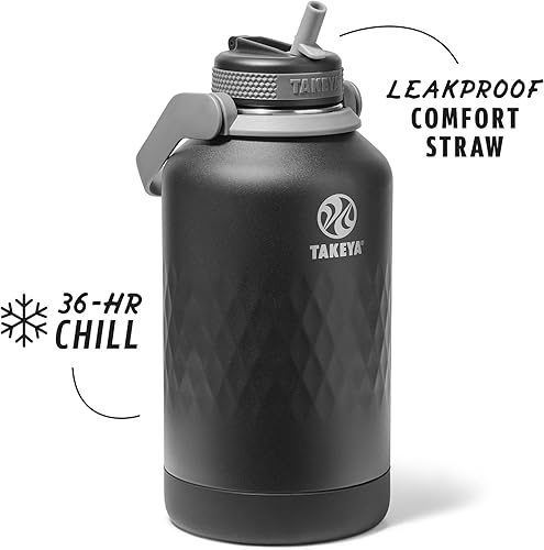 Miniatura 2 de Takeya Botella de agua deportiva de acero inoxidable con triple aislamiento de 64 onzas, tapa con popote, a prueba de fugas, resistente al sudor,