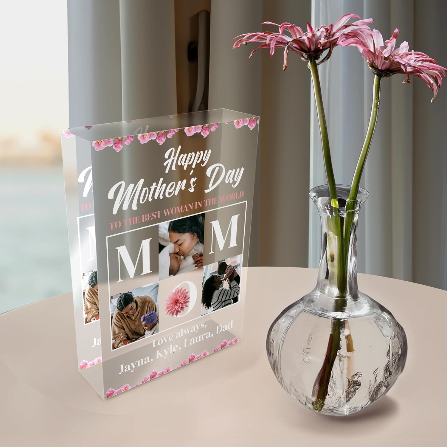 Basic Fundamentals 7"x5" Custom Mother's Day Acrylic Photo Block, Personalized Glass Block with Photo Print and Text, Keepsake Mom and Wife Gifts (Design 3)