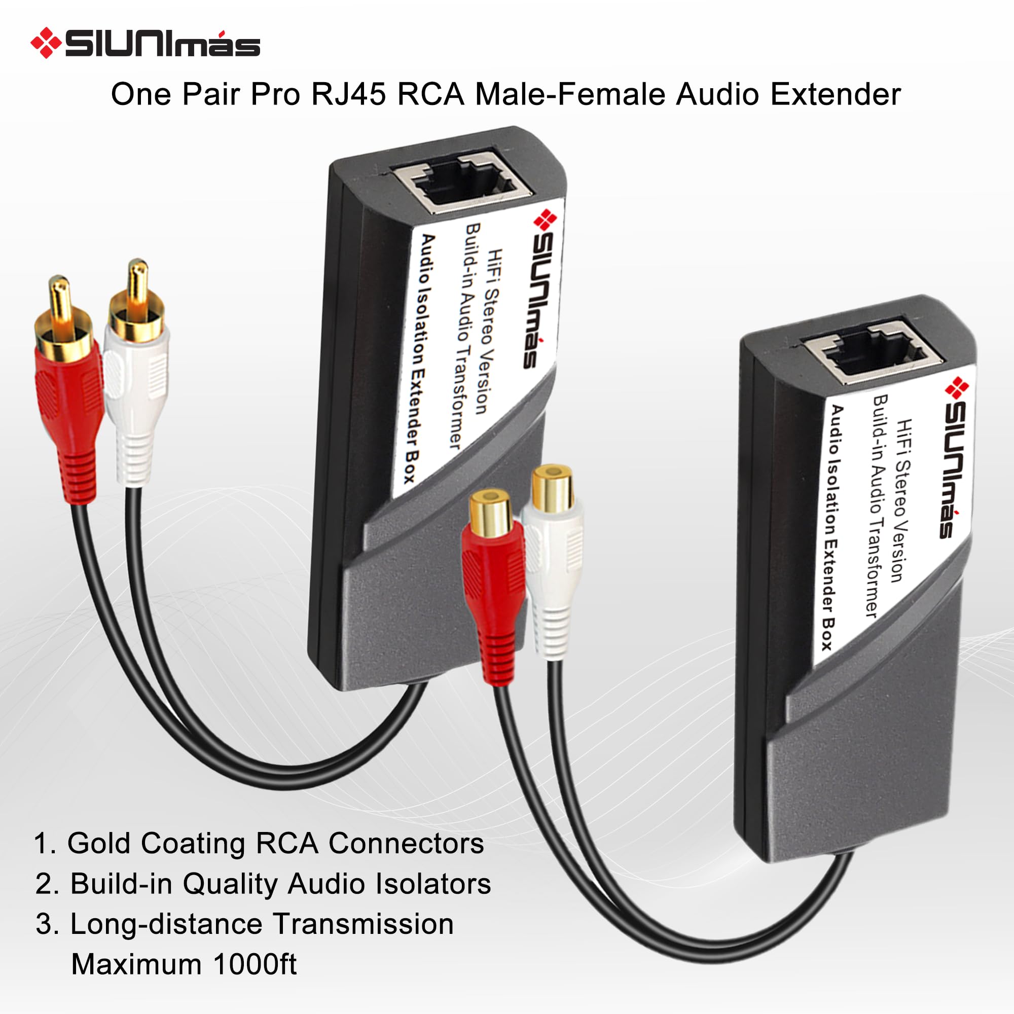 Convertitore audio da RJ45 a RCA maschio-femmina, isolatori audio integrati che si collegano su Cat5/Cat6, ecc., connettori con rivestimento in oro di qualità a convertitore audio stereo RJ45
