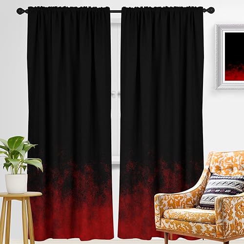 Miniatura 7 de Cortina de ventana de color rojo y negro para gamer, gamer, niños, abstracto, fuego, moderno, para hombre, adolescente, degradado, arte simple, 42