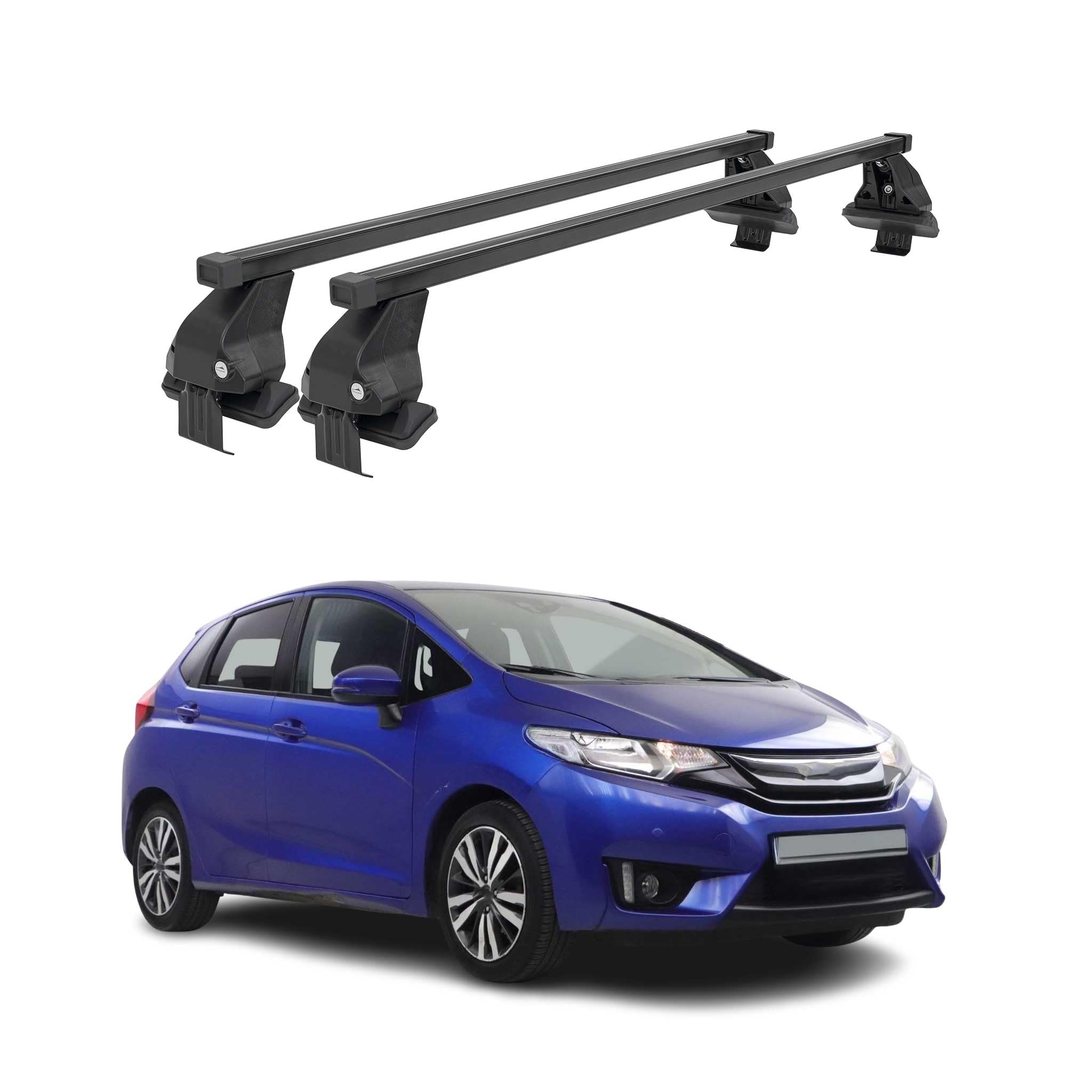 OMAC Barres de Toit transversales en Acier pour Honda Jazz III 2015-2020 – Antivol Inclus – Testées City Crash – DIN 75302:2019 – ISO/Pas 11154:2006 – Charge Max 50 kg Noir