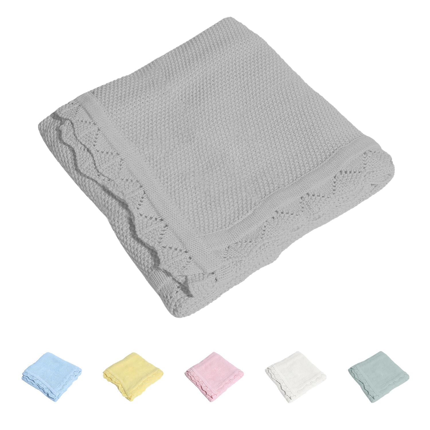 Mantas de algodón para bebé, 100 % punto, suave y cálido, de encaje, para recién nacidos, 30 x 40 pulgadas, color gris claro