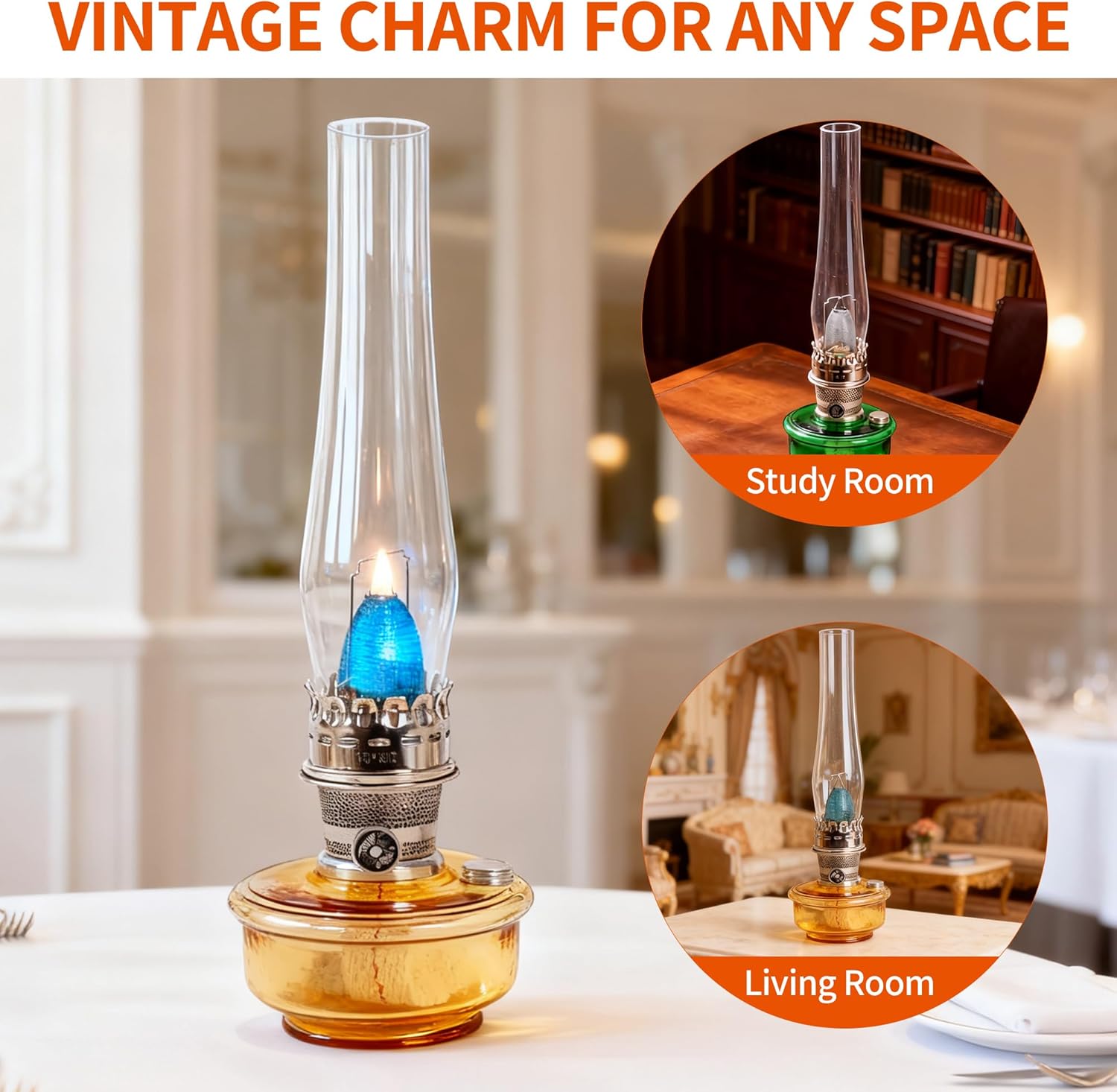 Antique Oil Lamps Chimneys, 2-5/8" Base Glass Chimney Compatible with Aladdin MAXbrite Heel-less Lamps 3-11 & 23A, Vintage Kerosene Lamp Chimneys Fit for Aladdin Lamp Replacement Part