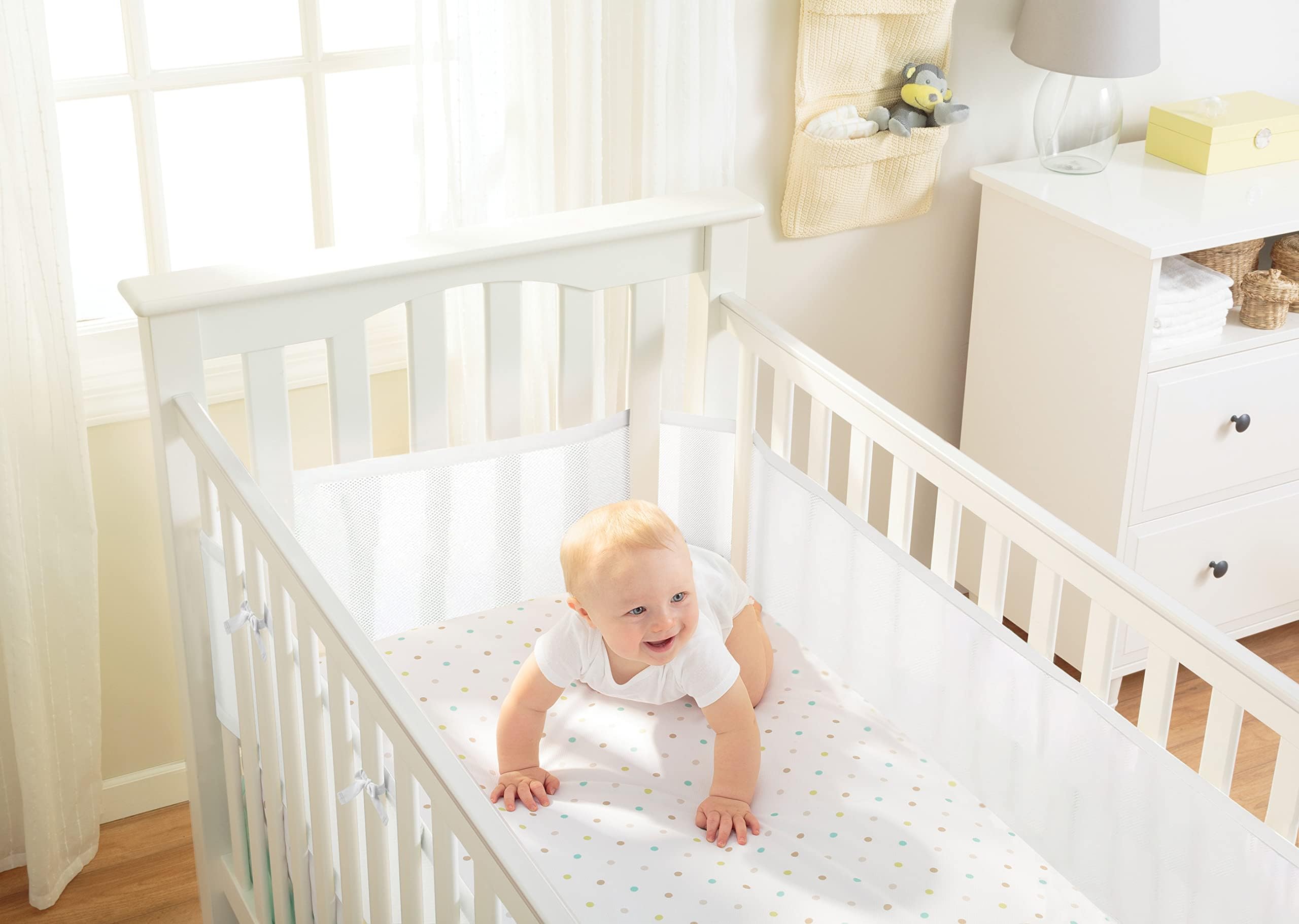 Breathable Mesh Liner For Cot Beds — Covers 4 Sides — Classic — 3 mm — White — Long + Short Panels — Non-Padded Single Layer — Safer Than a Crib Bumper — UK/EU Safety Tested