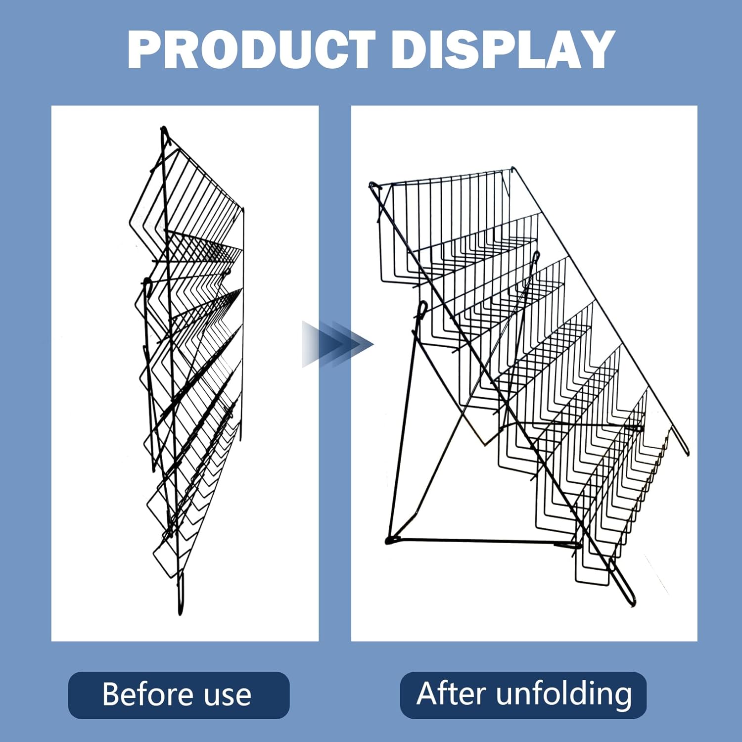 6 Tier Wire Magazine Rack - Comic Book Rack Wide Wire Tabletop Display Rack for Exhibitions Office Table Top Book Brochure Literature Comic Greeting Card Shelf Holder Stand