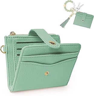 KNGITRYI Wallet Keychain Wristlet for Women,Slim RFID Credit Card Holder Purse Tassel Keychain Bangle Key Ring for Men Women