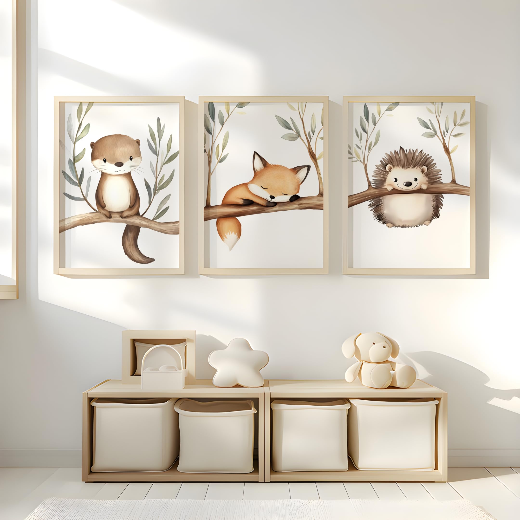 Generisch Waldtiere Poster Set Kinderzimmer – Otter, Fuchs & Igel Wandbilder – Babyzimmer Deko Mädchen & Jungen – Bilder Aquarell Tiere (DIN A4) - 2