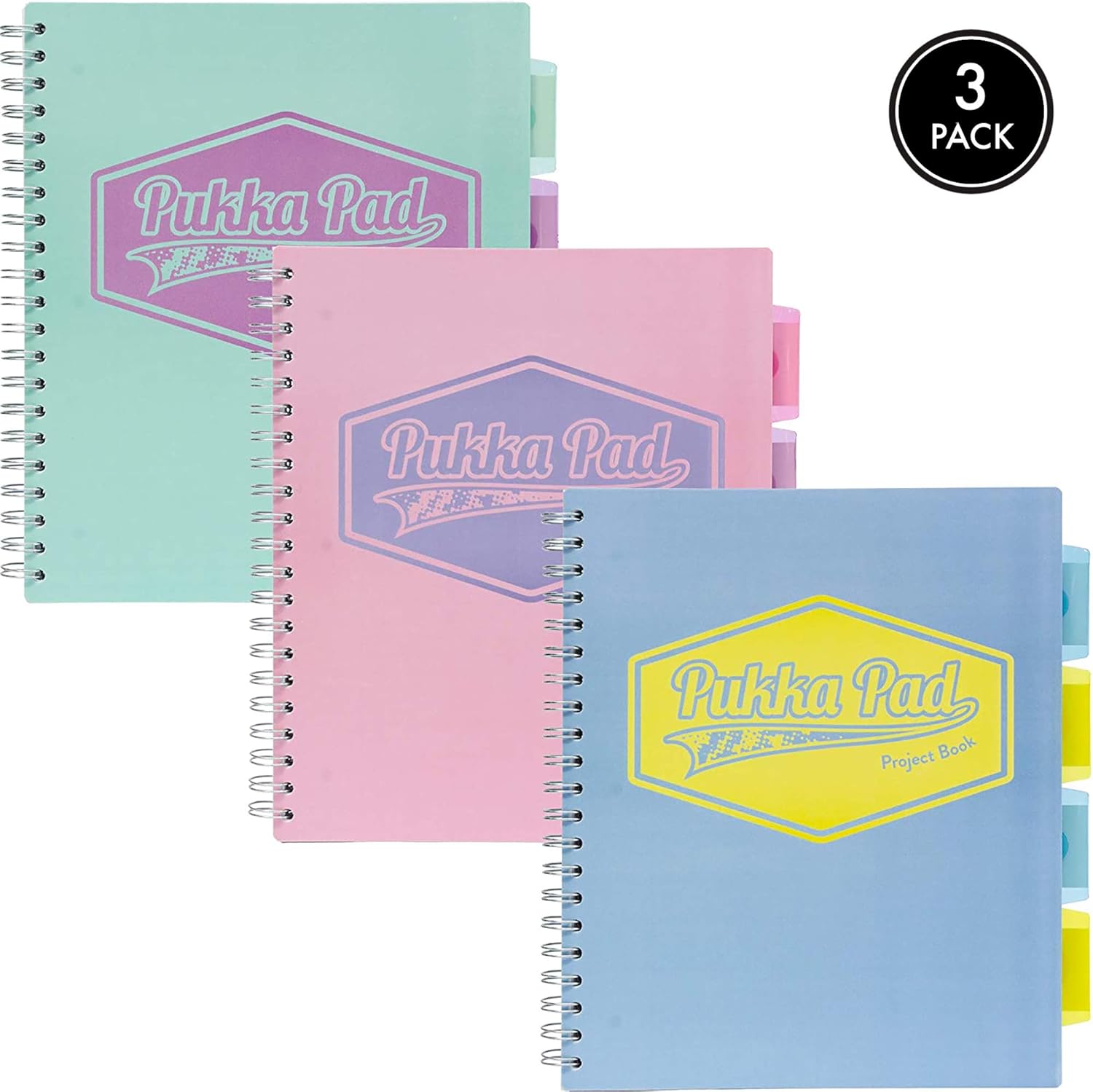 Pukka Pad 5 Subject Spiral Notebook 3-Pack - 200 Pages, 100 Sheets of 80GSM Paper with Repositionable Dividers & Perforated Edges for Office Planning & Organization - US Letter 8.5 X 11, Pastel