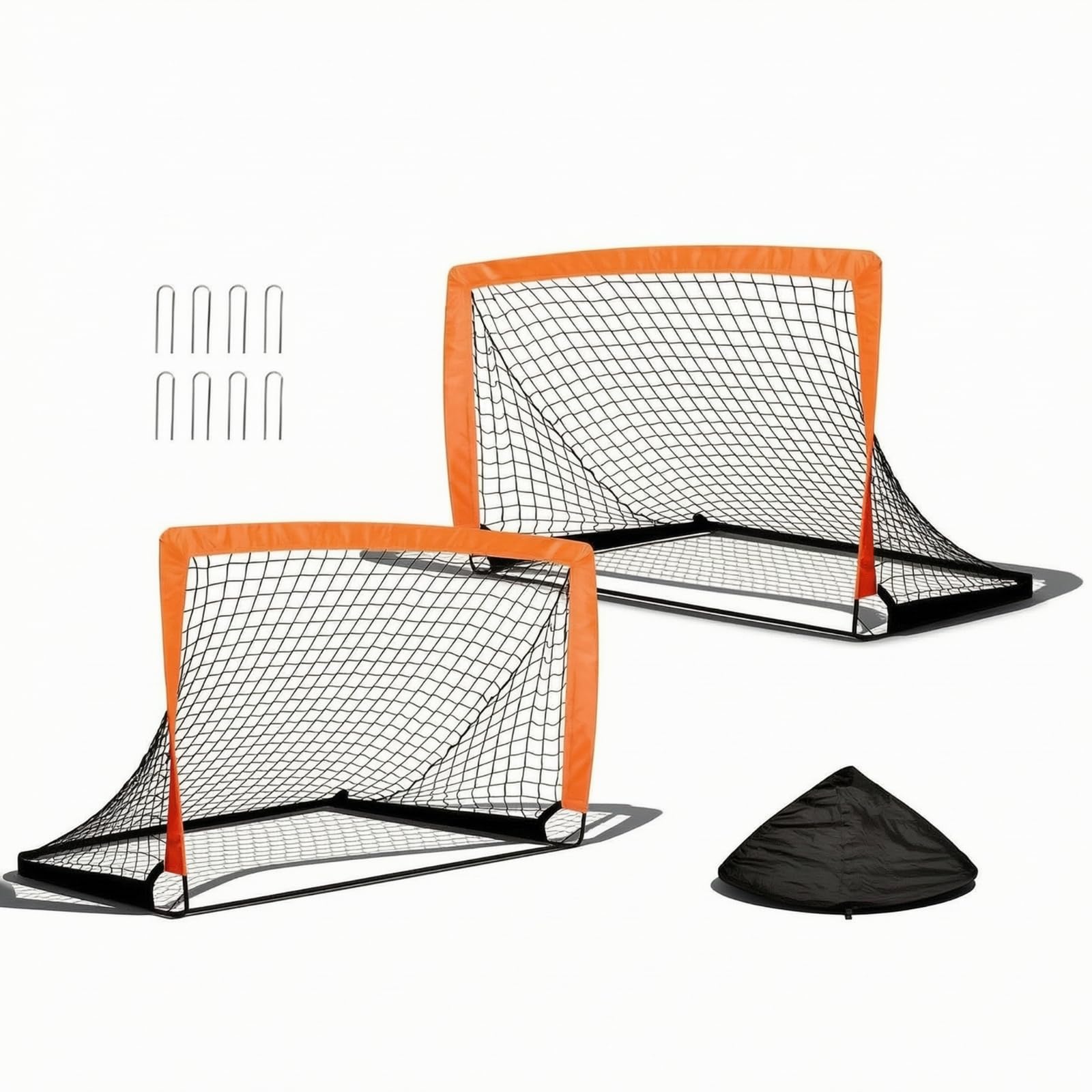 2 Piezas Portería Fútbol Plegable Ligera Portería Fútbol con Estacas Resistente para Niños, Principiantes, Jardín, Patio, Entrenamiento