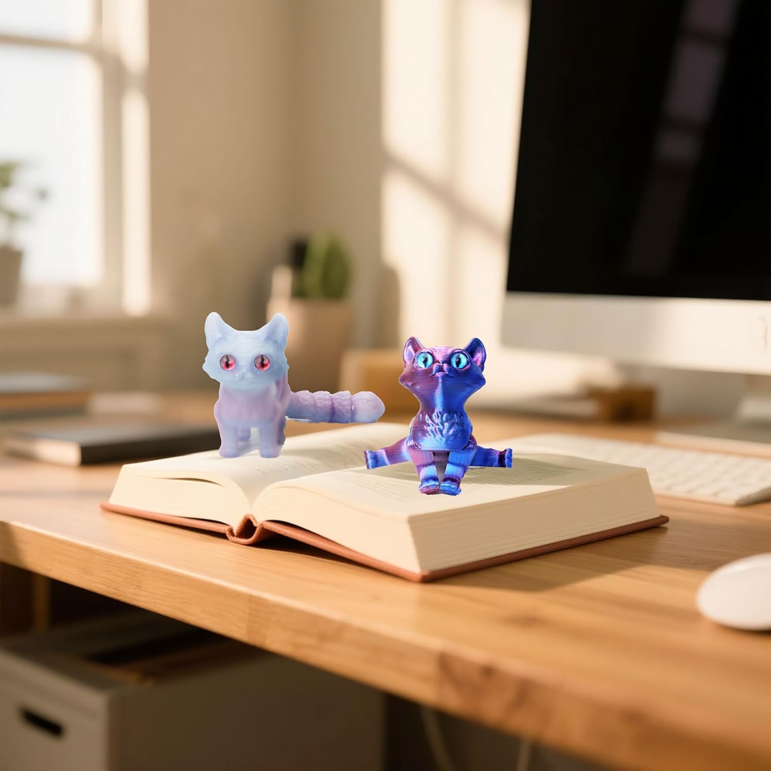 6 Pack Colorful 3D Printed Cat, Fidget 3D Printed Toy Set, Stress Relief 3D Printed Animal Decor for Adults Kids, Perfect Desk Pets for Kids Classroom - Image 4