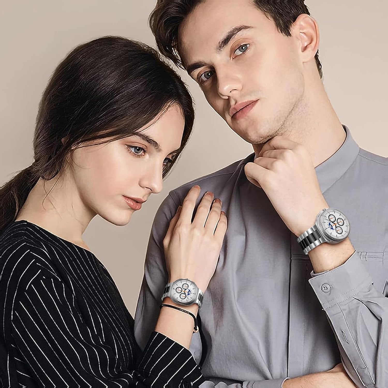 Lerobo Stainless Steel Band Compatible with Samsung Galaxy Watch 8 7 6 5 4 FE 40mm 44mm 45mm/Galaxy Watch 8 Classic 6 4 Classic 43mm 47mm 42mm 46mm, 20mm Metal Replacement Band for Men Women