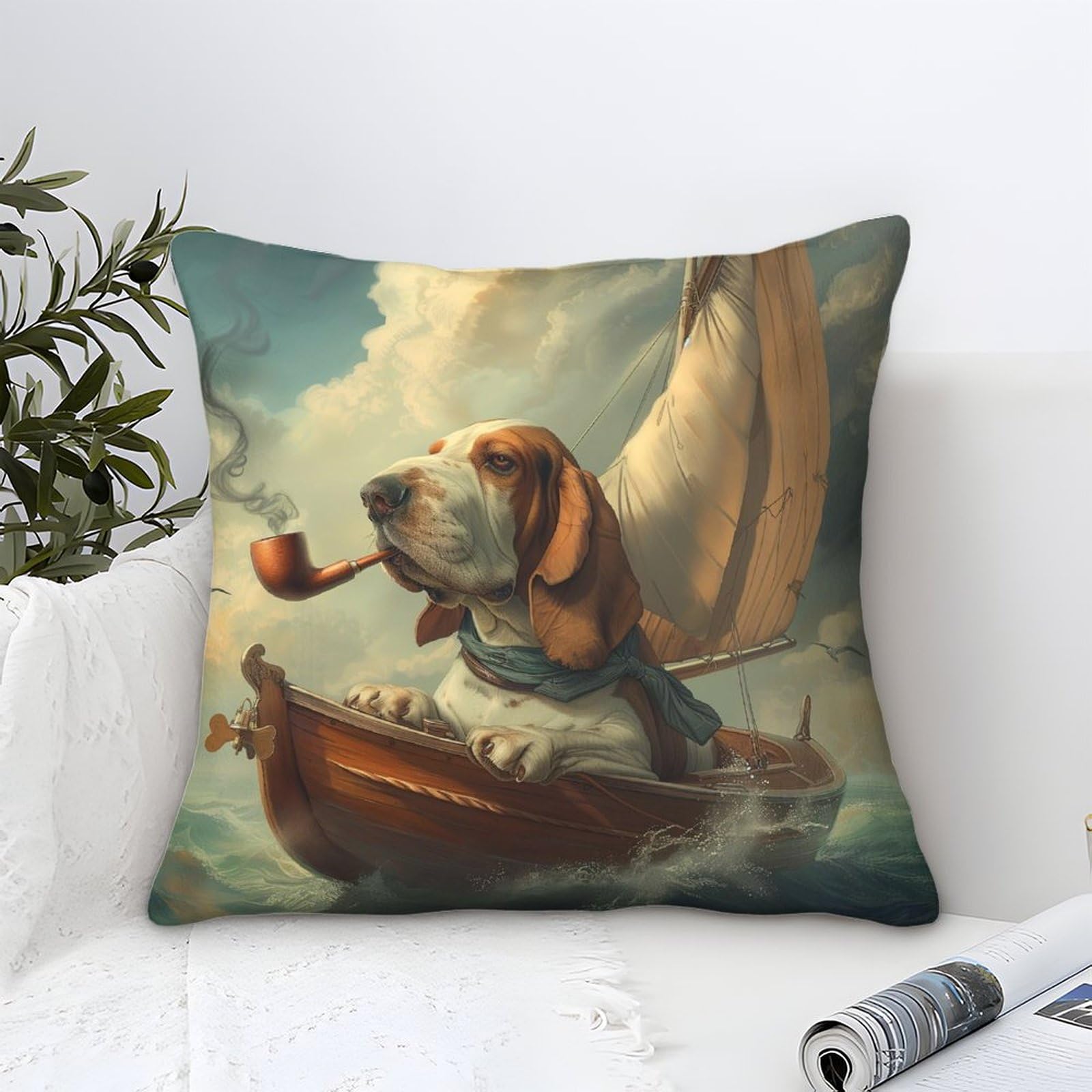 UNRXJZLVM Basset Hound Dog Cushion Cover Set of 1 Decorative Machine Washable Pillowcases Square Cushions with Invisible Zipper Cushion Covers for Outdoor Home Bed Decor Throw Pillow Case 50x50cm