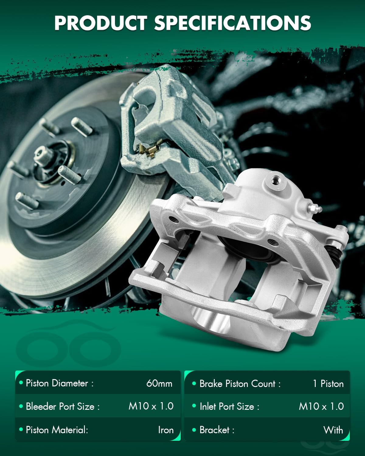 SCITOO 19B3724 Front Left Disc Brake Caliper w/Bracket Fit For Mercedes-Benz For C250 2012-2015,For Mercedes-Benz For C300 2008 2010-2011,For Mercedes-Benz For SLK250 2012-2015, Single Piston