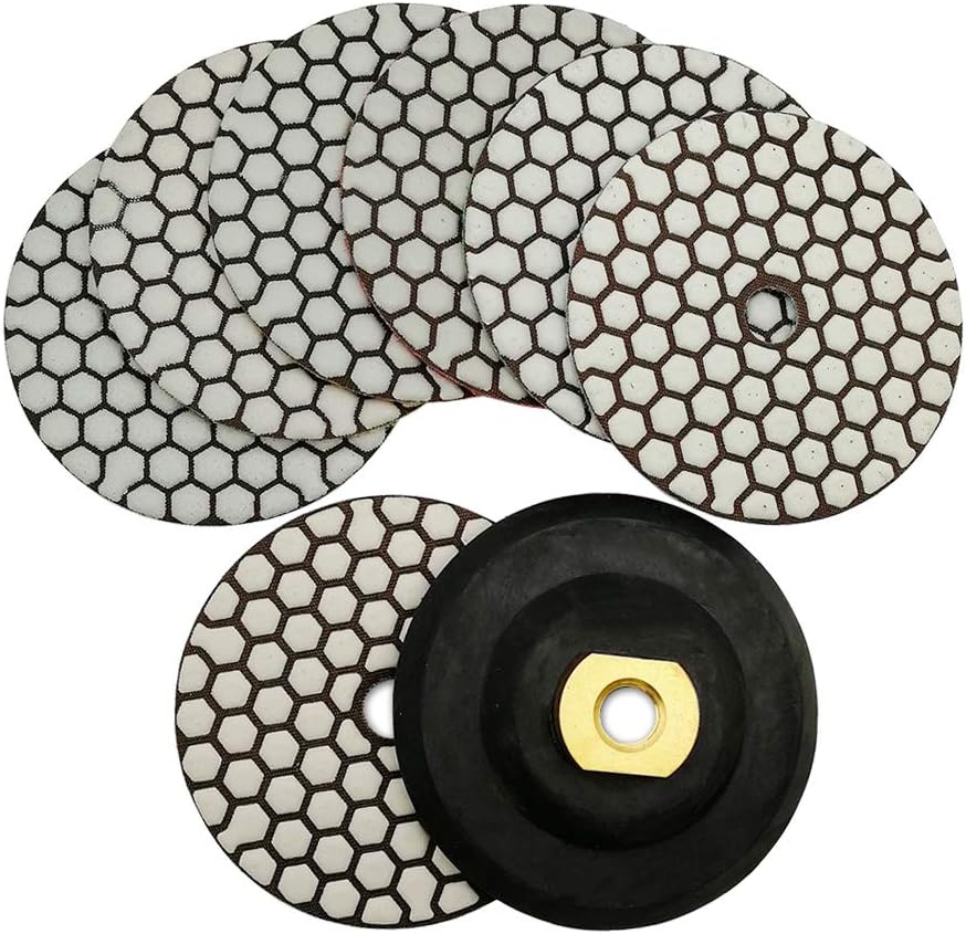 SHDIATOOL Dry Diamond Polishing Pads 4 Inch Set of 7 Pieces Plus a Rubber Backer for Granite Marble Stone Sanding Pads