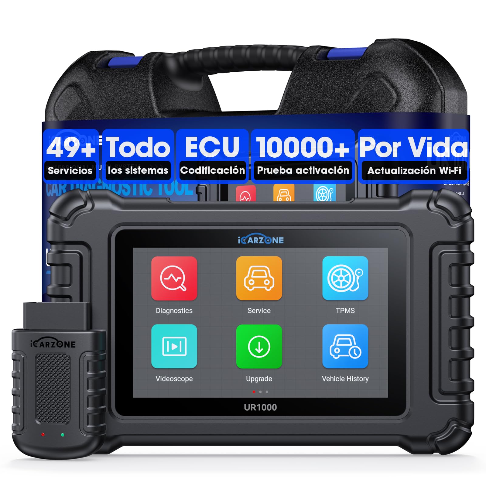 UR1000 Máquina Diagnosis Coche, Escáner de Todos los Sistemas con Bluetooth, OBD2 Diagnosis con 50 Servicios, 10000+ Prueba Activación, Vin Automático, CANFD, Program TPMS, Actualización WiFi