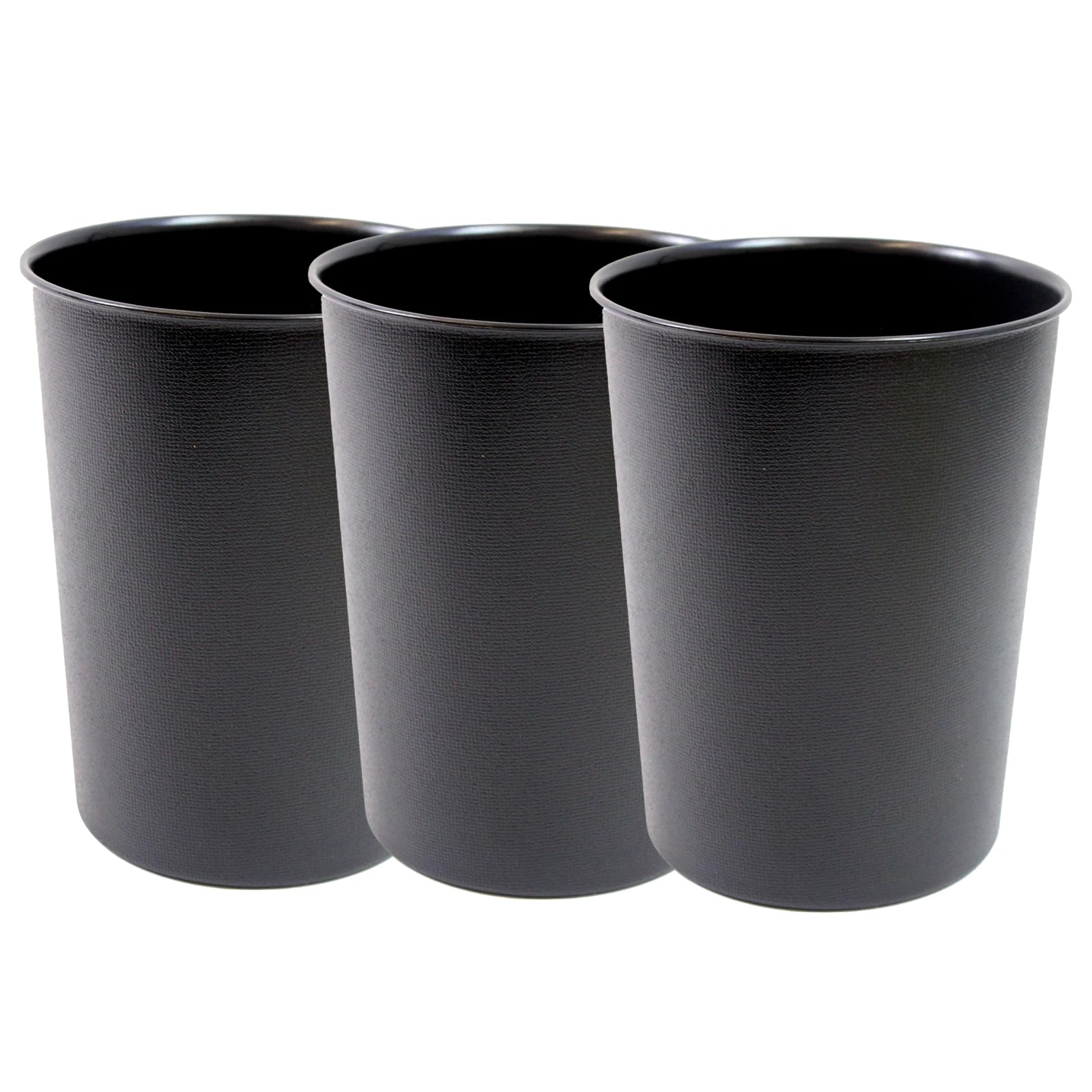 EDS Round Waste Paper Bin |Modern Chequered Design| Lightweight Sturdy Plastic 5L Waste Paper Basket | Small Waste Bin For Bedroom, Lounge, Office And Desk (PACK OF 3, BLACK)