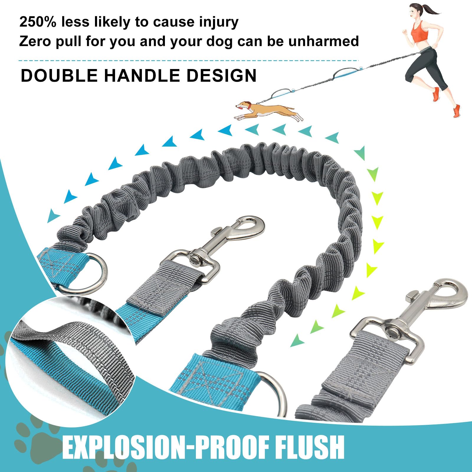 AUSYIWI Outdoor Running Hands-Free Dog Lead, Professional Dog Running Lead with Waist Belt, Reflective Stripes - Image 3