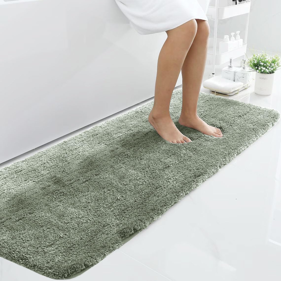 LUXE HOME INTERNATIONAL Microfiber Runner Super Soft Non Slip Vegas Rugs For Bedroom (2X5 Ft, Pastel Green) Pack Of 1