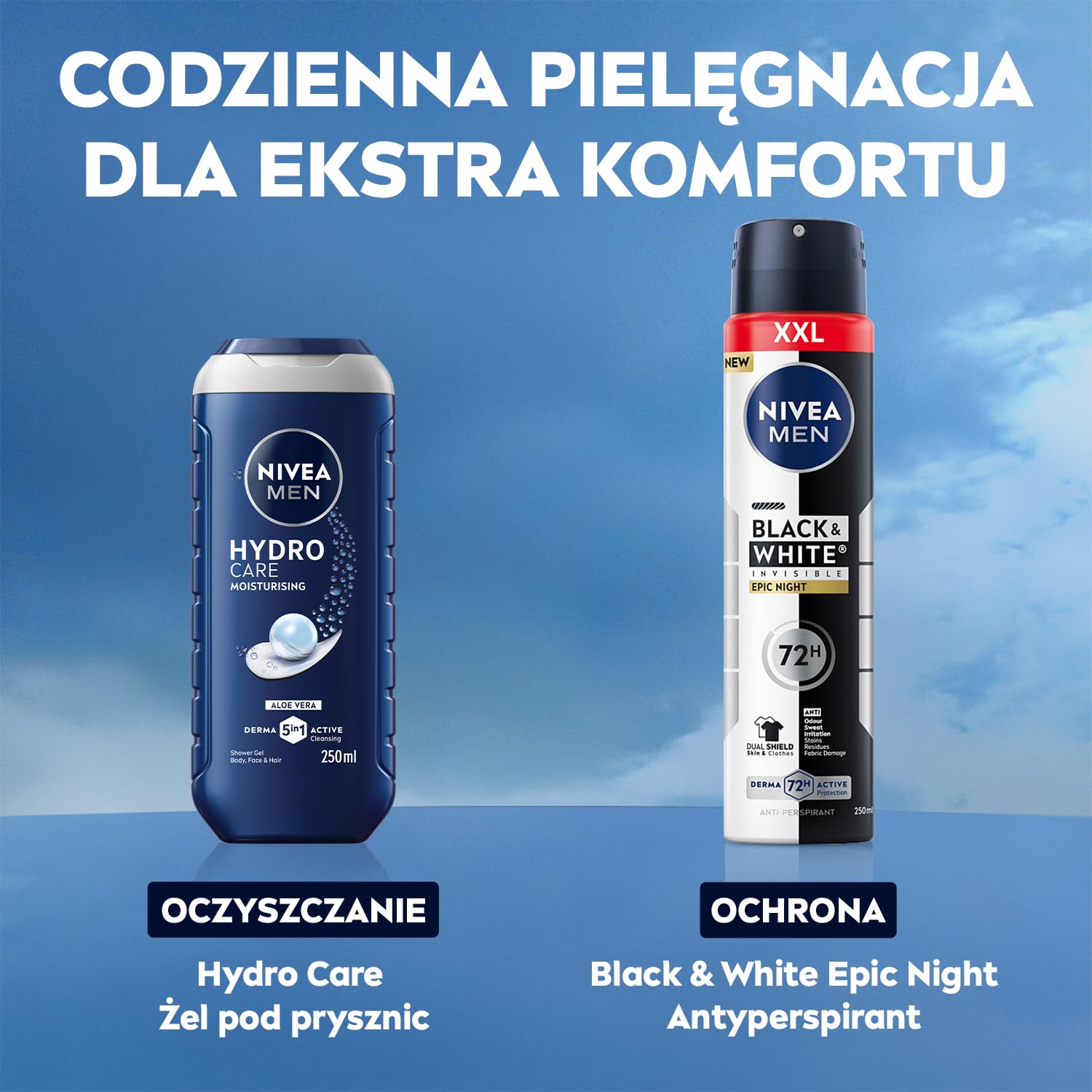 NIVEA MEN Black & White Invisible Epic Night męski antyperspirant w sprayu ochrona przed plamami, chłodzący, męski zapach, 72h świeżości 250 ml
