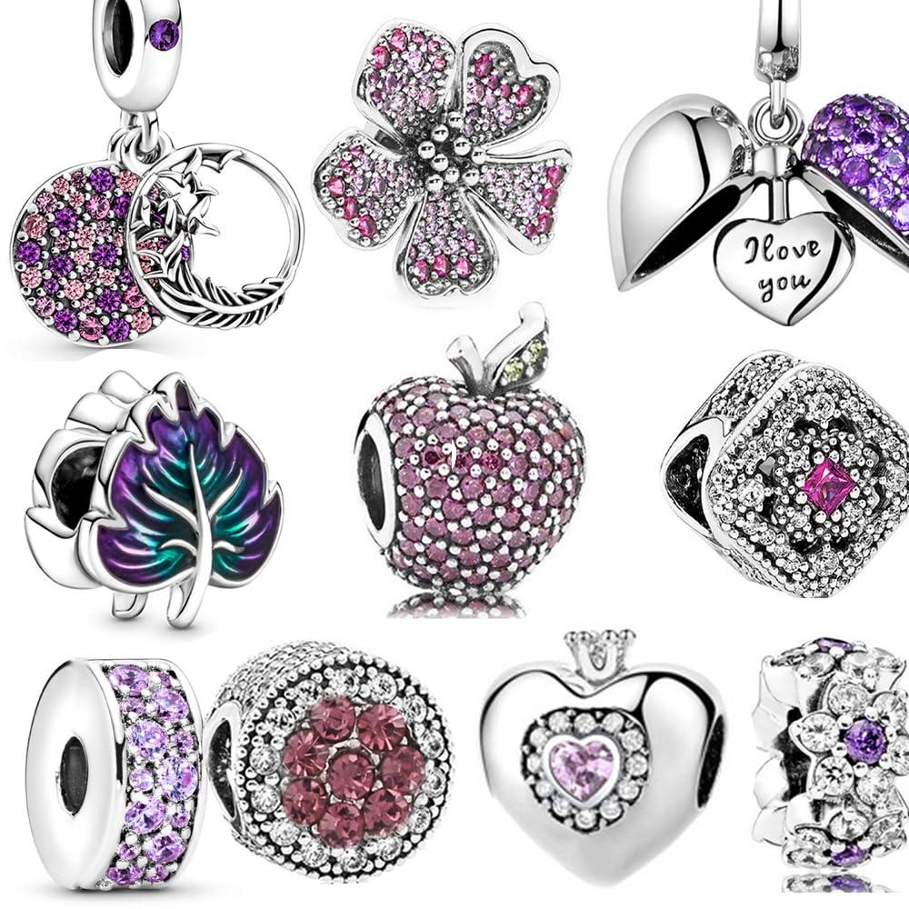 ROPLYNT 10 Pack Silver Spacer Beads Charms fit Bracelet DIY Pendant Set