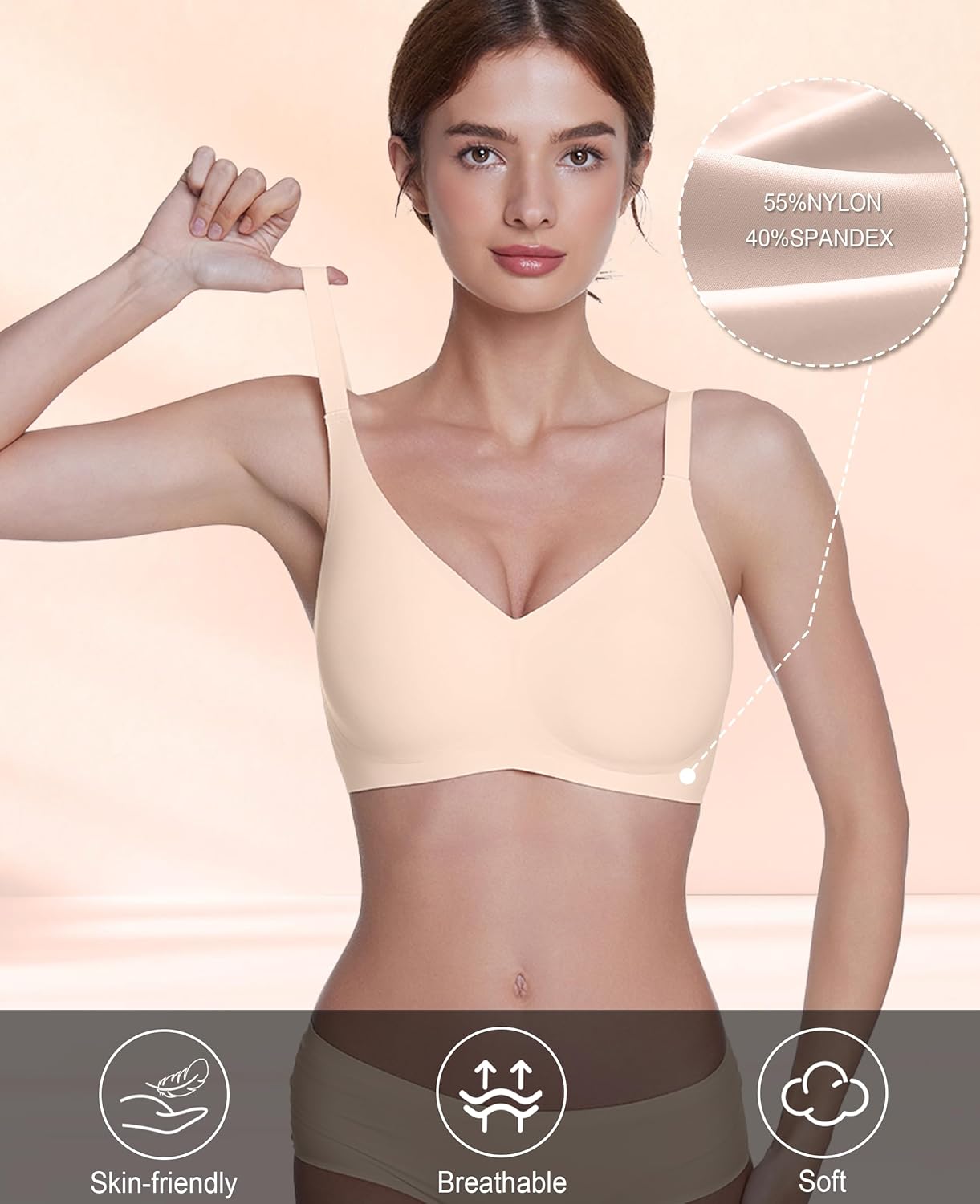 Jelly Wireless Bras for Women Push Up Seamless No Underwire Deep V Bras Comfortable Tshirt Bralettes Everyday Bras - Image 2