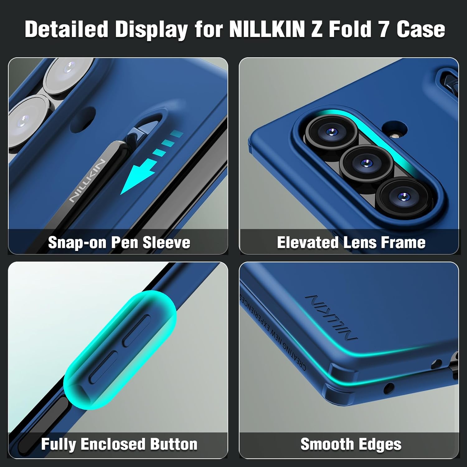 Nillkin for Samsung Galaxy Z Fold 7 Case with Upgraded Pen & Screen Protector, Fast Wireless Charging, Superior Liquid Silicone, Protective Slim Phone Case with Stylus for Galaxy Z Fold 7, Navy Blue