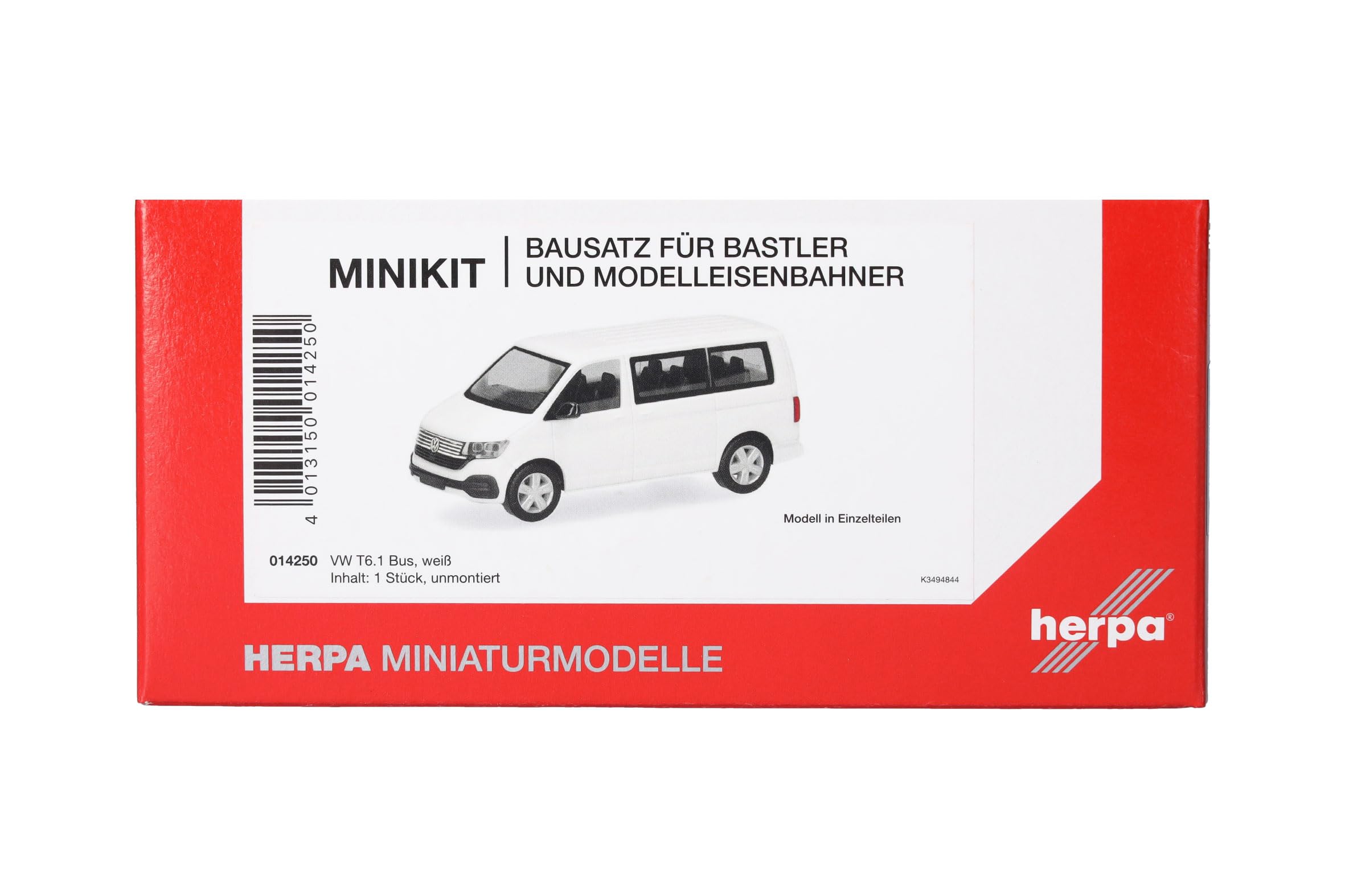 Herpa model building kit MiniKit VW T6.1 bus, white (1 piece), on a scale of 1:87, plastic miniature for handicraft work, collectors edition