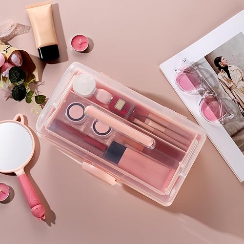 Miniatura 7 de Almacenamiento de maquillaje, caja de aparejos rosa para mujeres con asa. Caja de almacenamiento de cosméticos, estuche de maquillaje portátil de 3