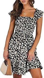 Women's Summer Casual Sleeveless Square Neck Dress 2025 Smocked Ruffle Backless Boho Beach Cute Teen Short Sundress - Buy now