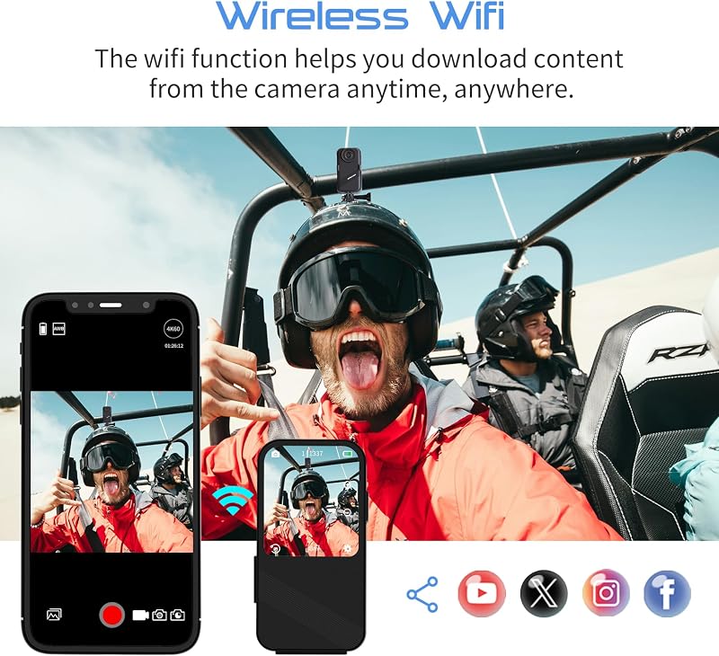 Apexcam K20 Érintőképernyős Akciókamera 4K60FPS 48MP WiFi 20m Vízálló Sportkamera 64GB Kártyával és Távirányítóval