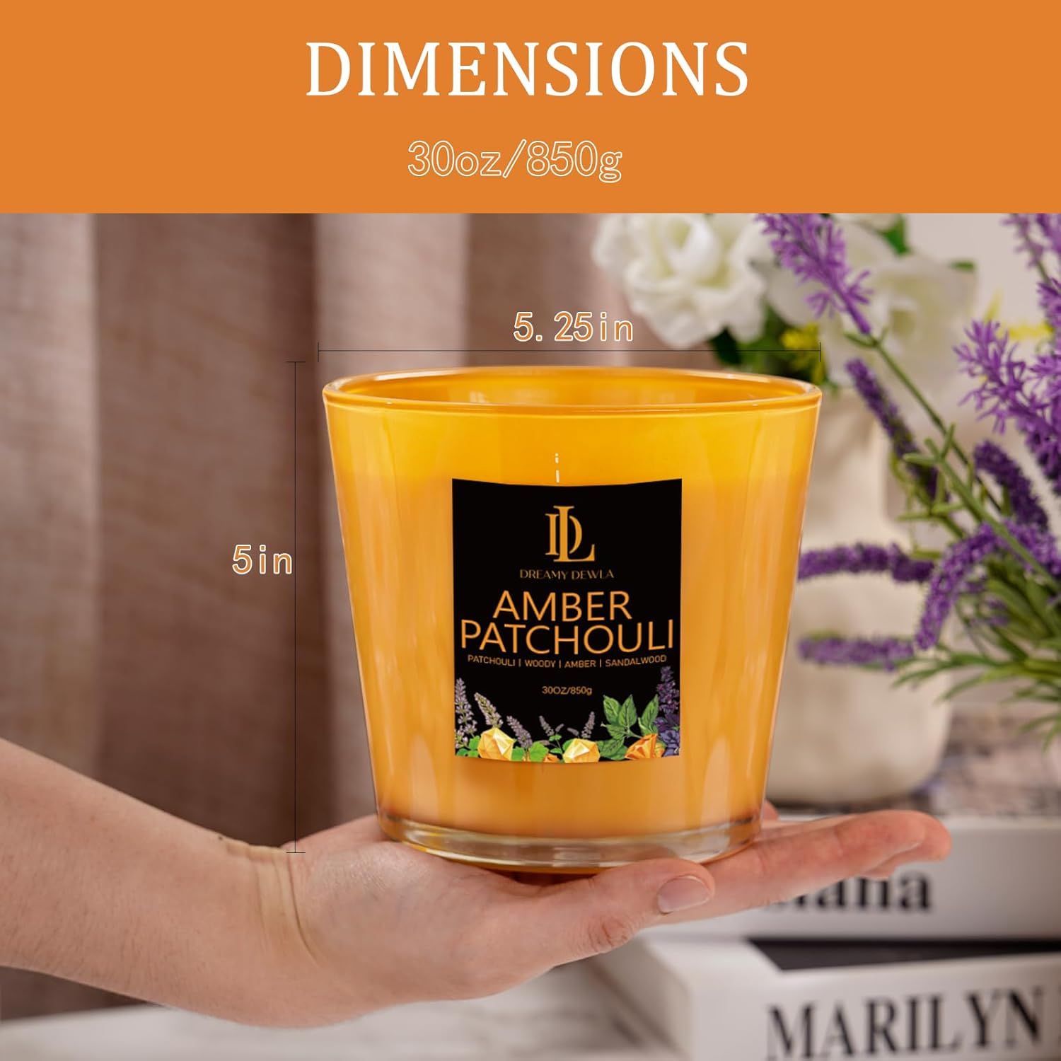 Amber Patchouli Scented Candle, Large 30oz Natural Soy Candles, 4-Wick 80 Hour Burn Time, Home Fragrance Candles Housewarming Gift for Women Men Amber Patchouli 30oz image 6 of 7 B0F7QS53MQ