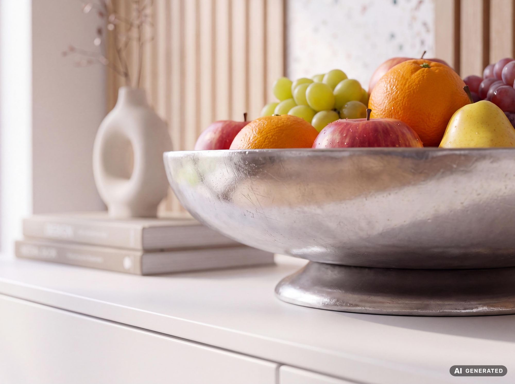 WOHNLING Coupe à fruits Ronde 30 x 7 cm Aluminium Argent avec pied Fait mai