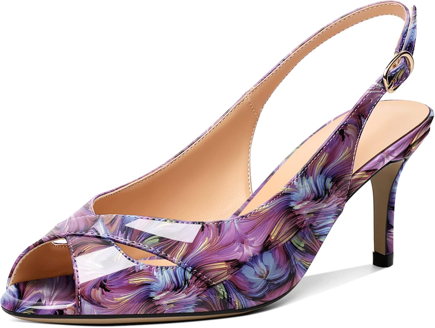 AUMOTED Womens Slingback Heels Peep Toe Stiletto Mid Heel