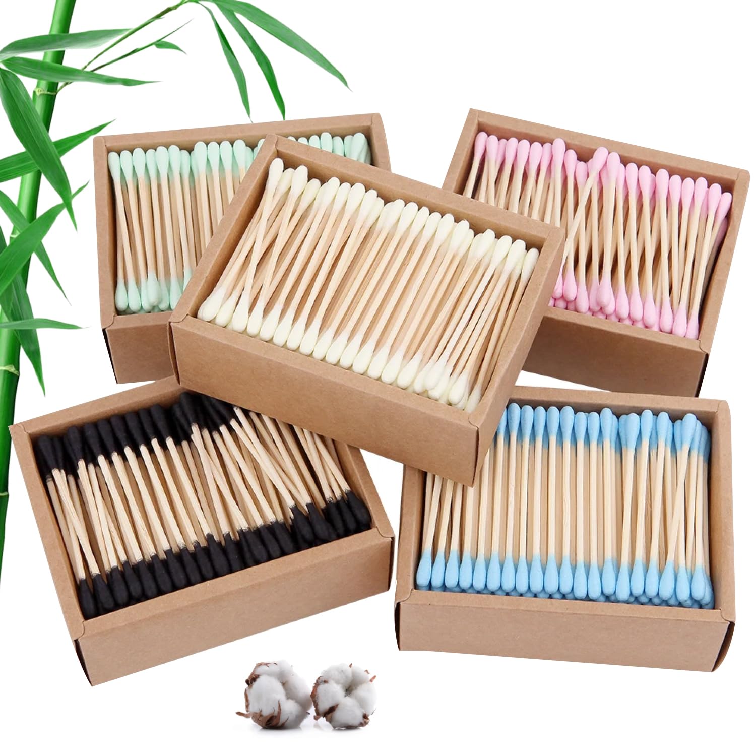 Bamboo cotton swabs 1000 Count, Biodegradable cotton buds, Eco-friendly bamboo sticks swabs, Wooden cotton swabs for makeup, Pet cleaning, Ear cleaning, Bamboo qtips Plastic free cotton buds