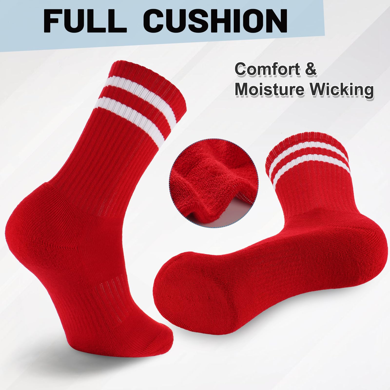 Geebuzz Lot de 5 paires de chaussettes rayées rembourrées en coton pour homme, femme, adolescent
