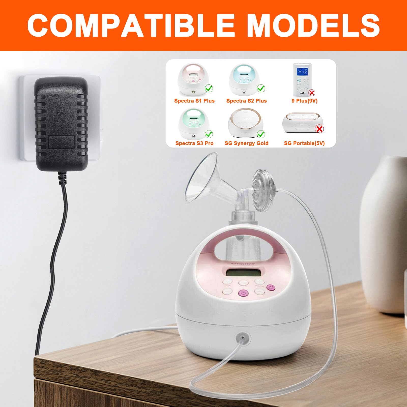 JIMACRO Caricabatterie Compatibile con il Tiralatte Spectra, Cavo di Alimentazione Compatibile con Spectra S1 S1 Plus S2 S2 Plus S3 Pro SG Synergy Gold SPS100 SPS200 9 Plus. Alimentatore 12 V 2 A