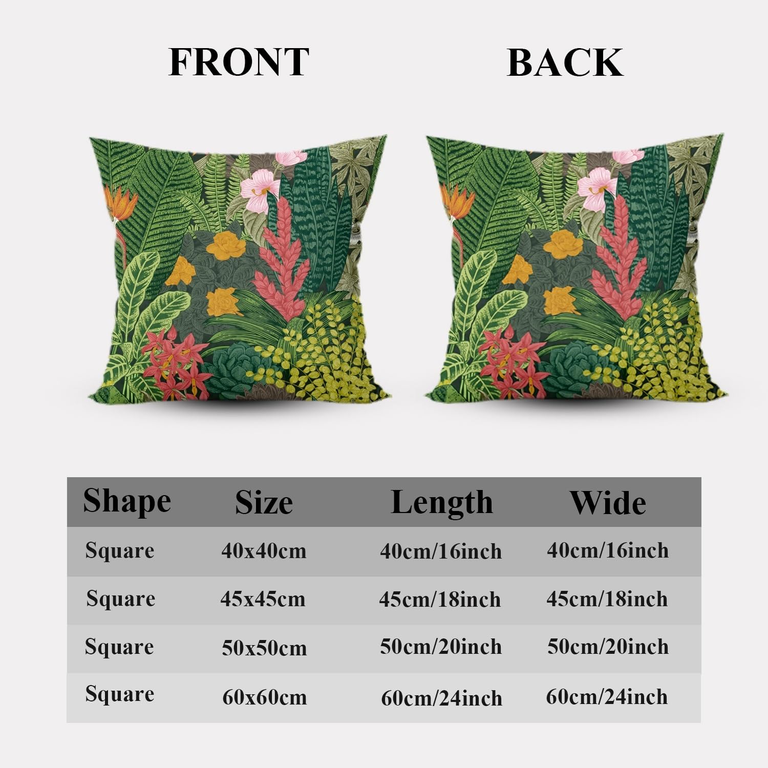 Set di 2 federe per cuscini con piante verdi, 45 x 45 cm, motivo botanico con foglie di felce, primaverili ed estive, stile vintage, decorazione per la casa, soggiorno, divano all'aperto