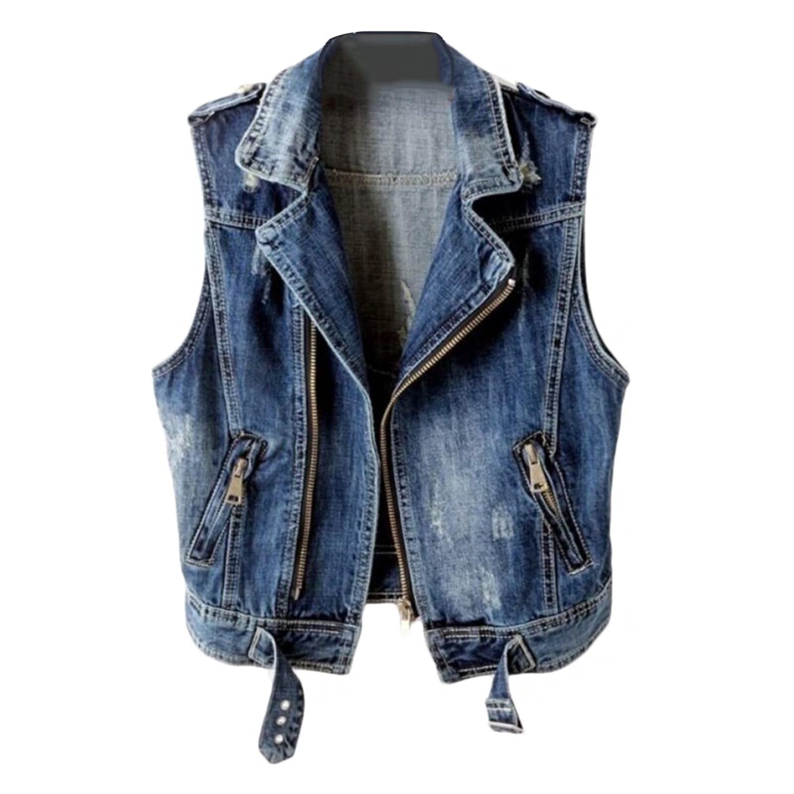 Rivccku Gilet Giacca senza maniche Gilet Vintage Biker Gilet Jean Donna