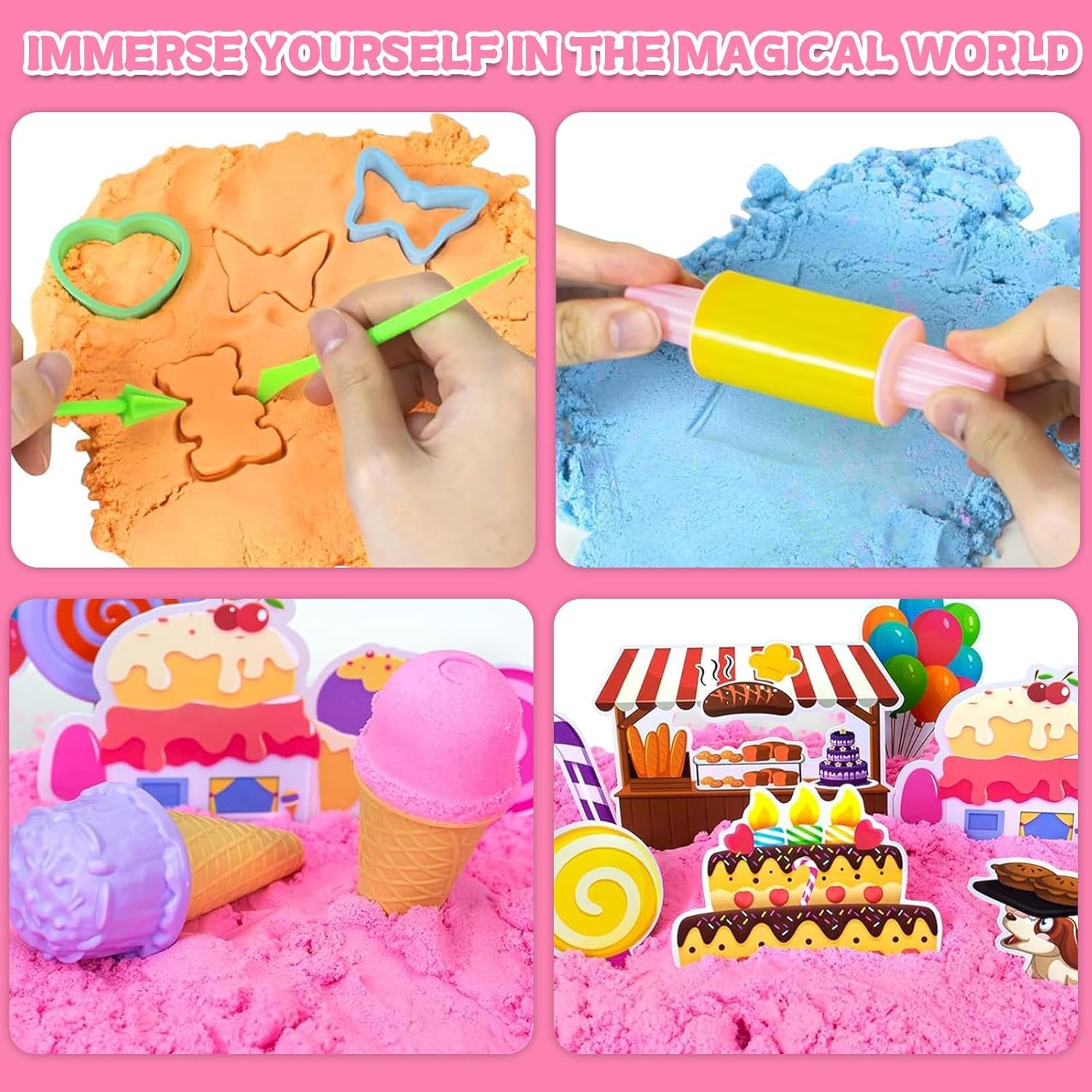 UCAMP Sable Magique Enfant,Jouet Sensoriel de Sable 1000g Magic Sand 5 Couleurs,Sables Jouet Kit,Fille Jeu de Sables Kit,Sablees Magique Dessert Kits,Cadeau D'anniversaire Enfant de 3+ Ans