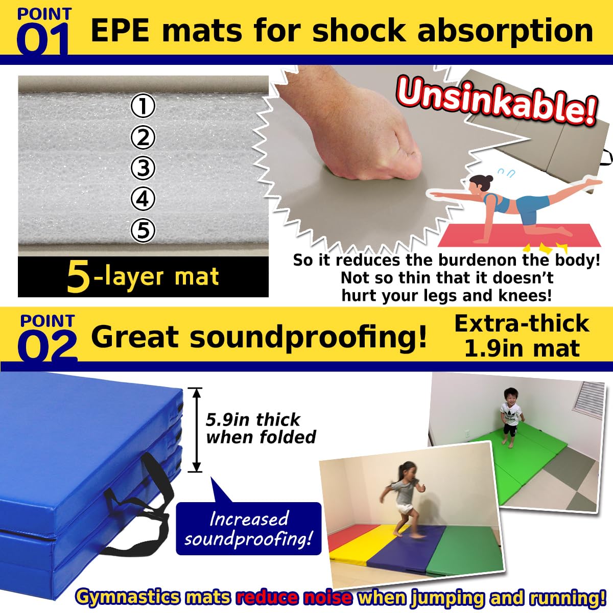 'KaRaDaStyle Gymnastics Mat Folding Stretch Mats 71''x31''x2'' Exercise Muscle Training Children Play Horizontal Bar Mat Yoga Sports Soundproof Home Use'